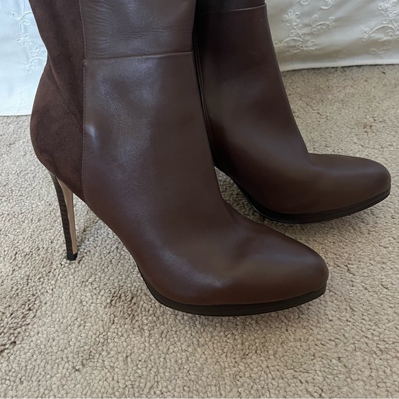 New Nine West Quizme Knee High Platform Heel Suede Brown Leather Boots Sz 9 WC - Picture 5 of 16